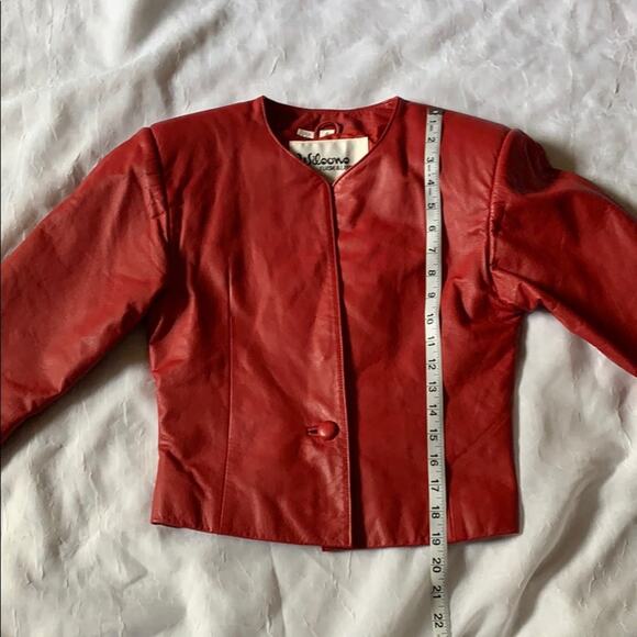 Vintage 80s Wilsons red fitted genuine leather jacket, small - Picture 4 of 8
